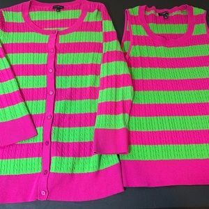 Talbots Cardigan Twinset Petite cotton pink green